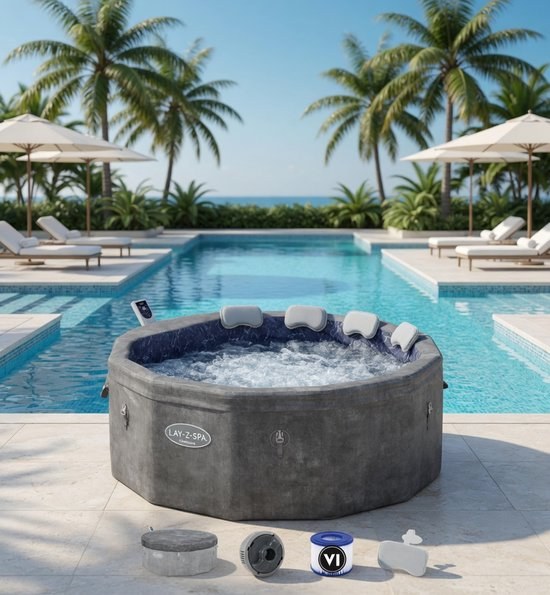 Lay-Z-Spa® 64.5" x 64.5" x 25.5"/1.64m x 1.64m x 65cm Stockholm ThermaCore UltraFit Smart AirJet 6 Black Square