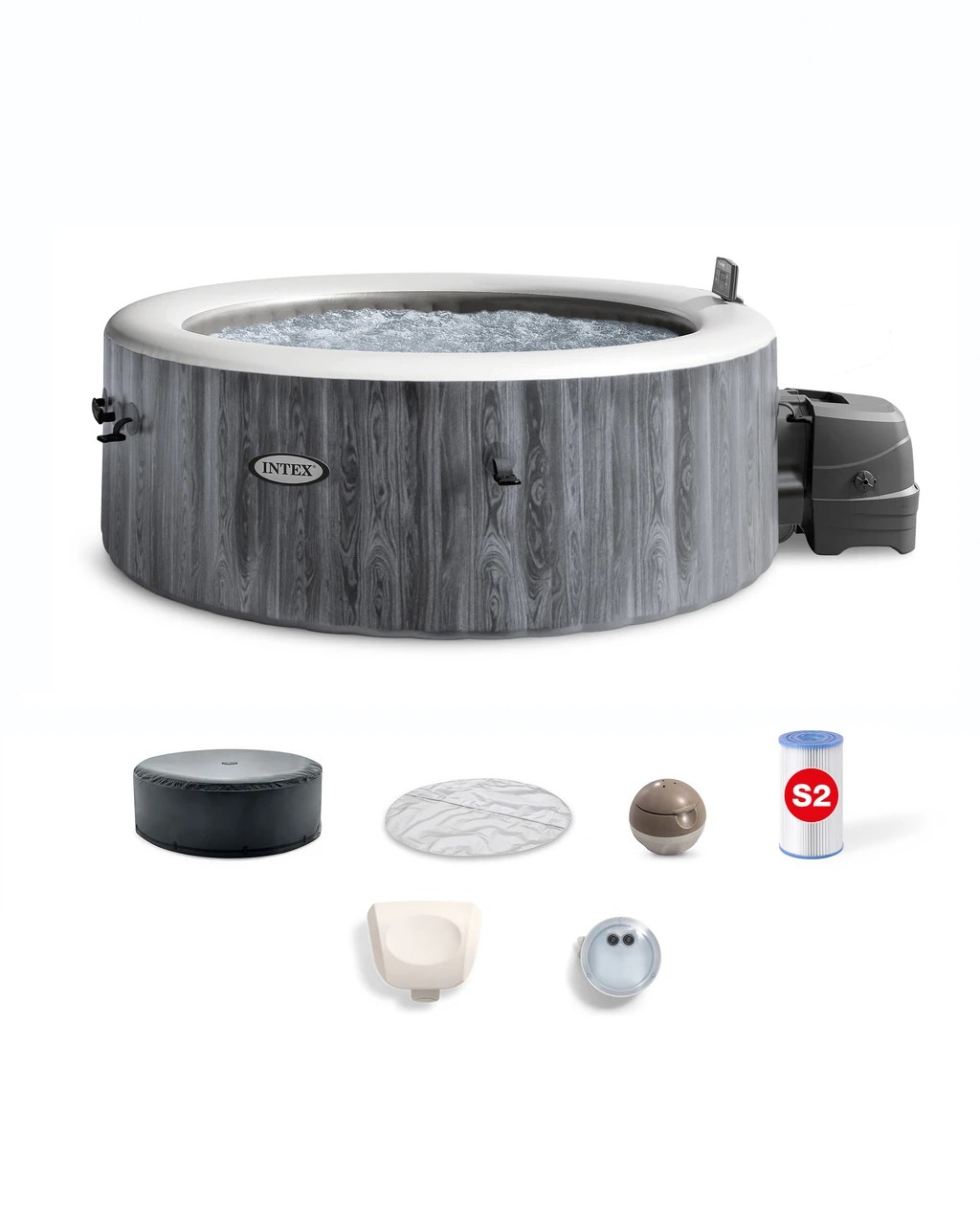 Intex PureSpa Greywood Deluxe Bubble Massage Set 4-persoons - Ø 196 x 71 cm
