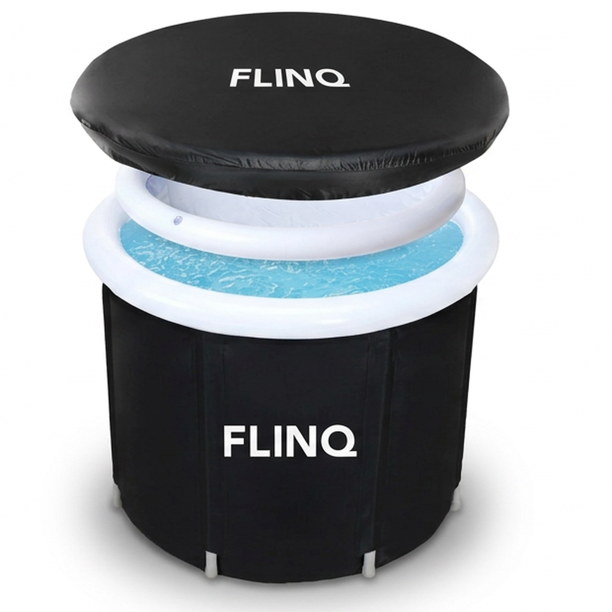 FlinQ Opblaasbaar Ijsbad - Ice Bath - Opvouwbaar Zitbad voor Volwassenen - incl afdekhoes - Zwart