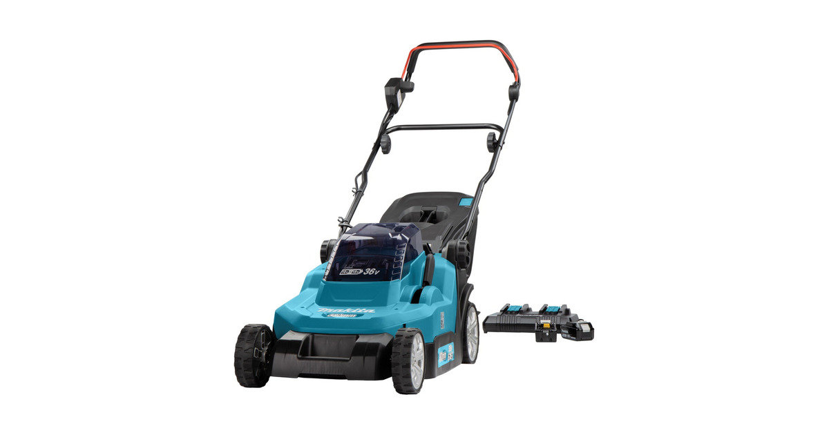 Makita LXT 2x18 V accu Grasmaaier 38 cm (Blauw/zwart, 2x 5 Ah accu en duo snellader inbegrepen)