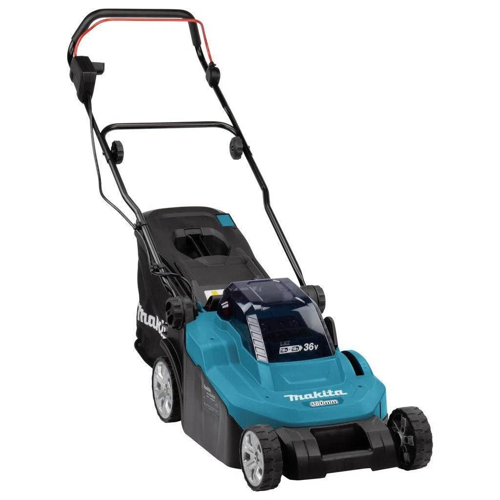 Makita LXT 2x18 V accu Grasmaaier 38 cm (Blauw/zwart, 2x 5 Ah accu en duo snellader inbegrepen)