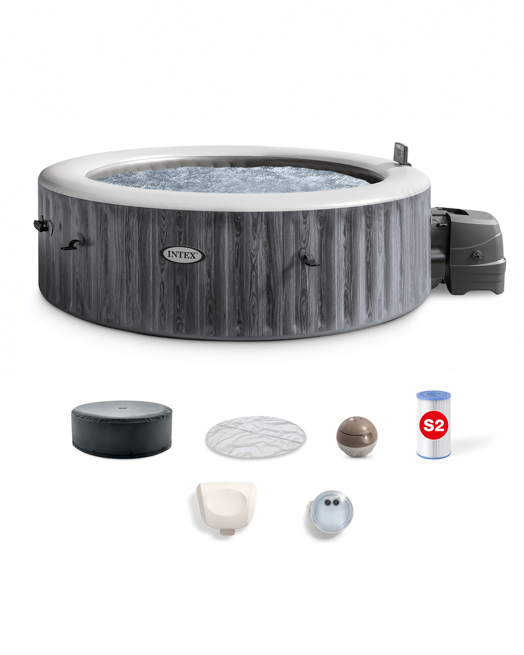 Intex PureSpa Greywood Deluxe Opblaasbare Spa - 1098L - 6 Personen - Led - 216x216x71cm
