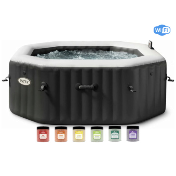 Intex PureSpa Jet & Bubble Deluxe Carbone + Aquatural Set Aroma Crystals + Wifi - 4 persoons