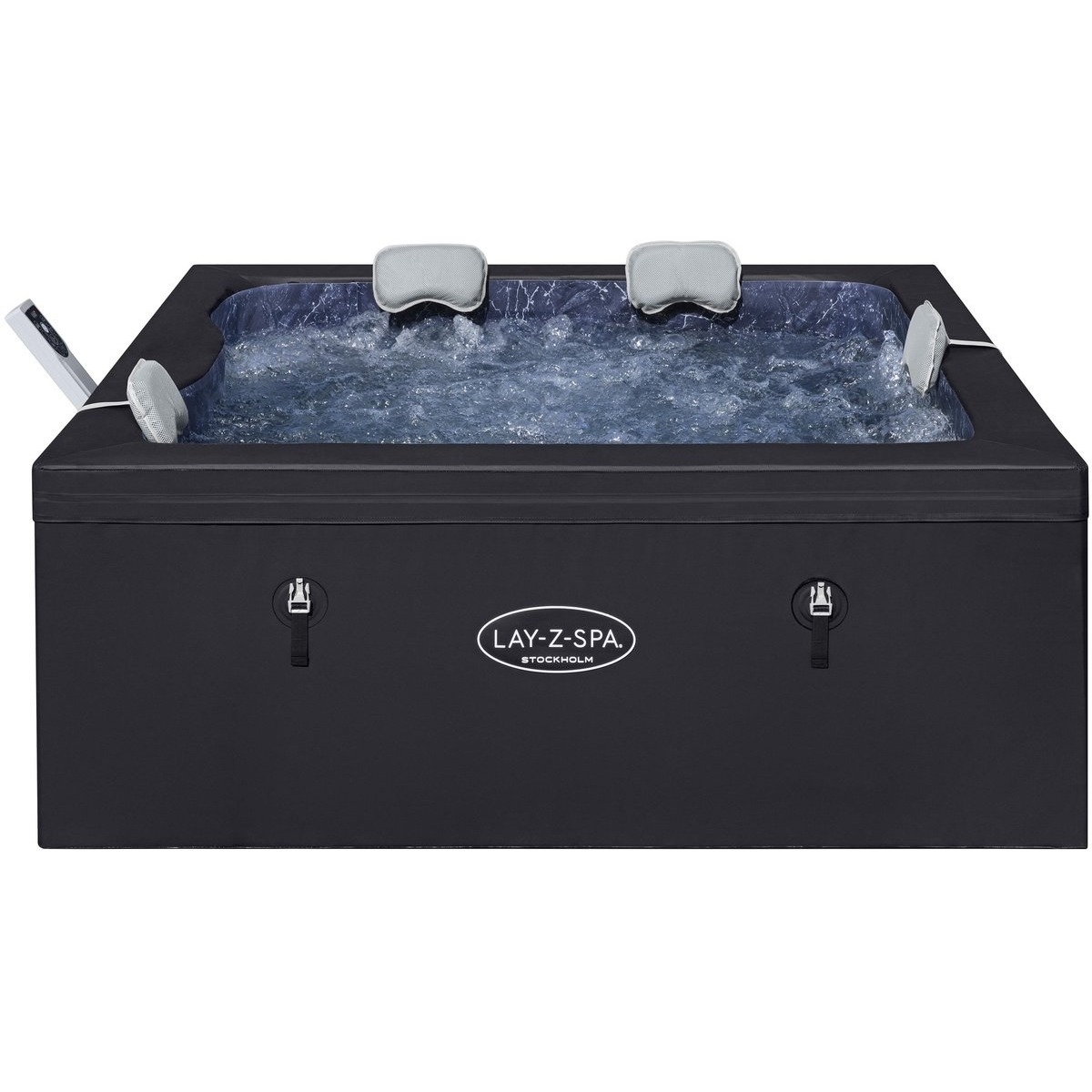 Lay-Z-Spa® 64.5" x 64.5" x 25.5"/1.64m x 1.64m x 65cm Stockholm ThermaCore UltraFit Smart AirJet 6 Black Square